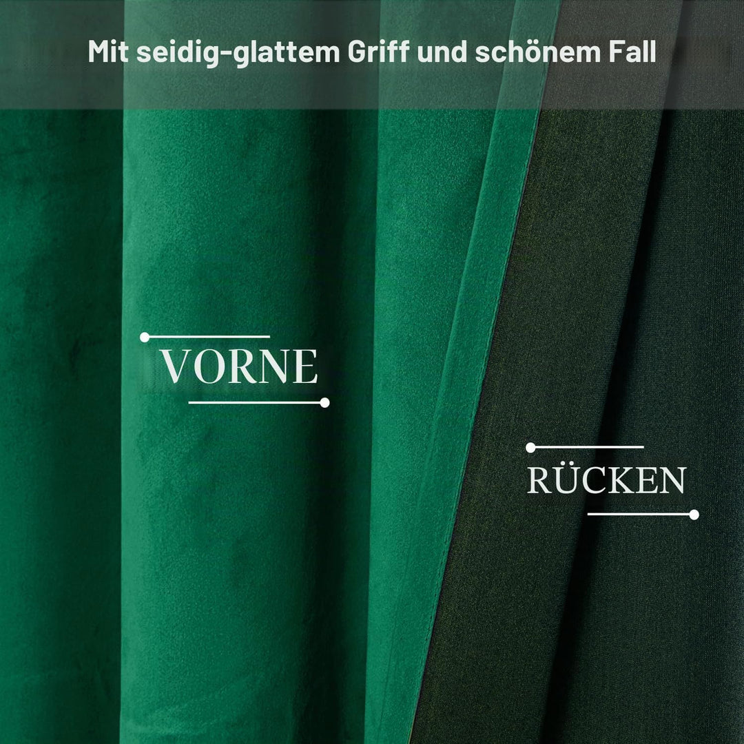 JIUZHEN Verdunklungsvorhang aus Samt, 2er Set Grün Samtvorhang weiche blickdichte Gardinen Grün Samt