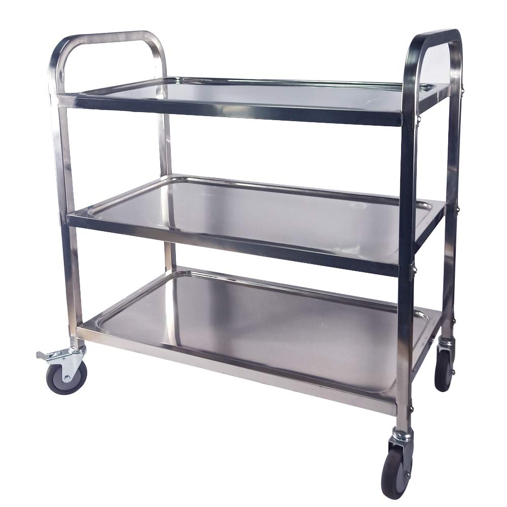 TAIMIKO Servierwagen aus Edelstahl, 3 Ablagen, 95 x 50 x 95 cm, mit Rollen, 4 Grössen zur Auswahl 90