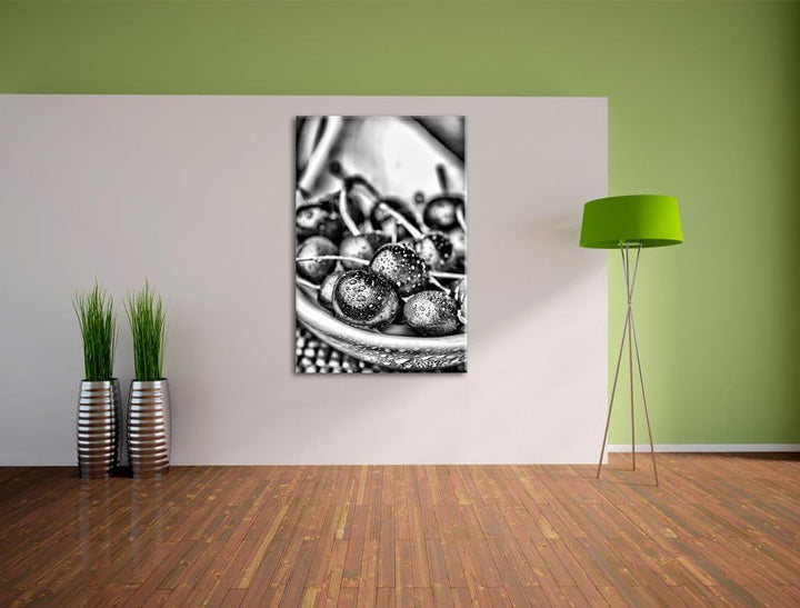 Pixxprint Frische Kirschen in Schlüssel als Leinwandbild/Grösse: 100x70 cm/Wandbild/Kunstdruck/ferti