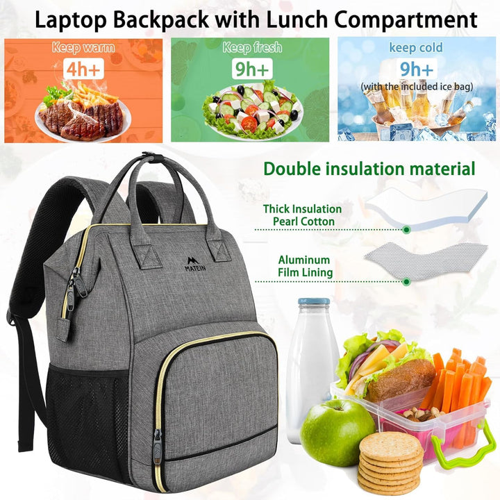 MATEIN Laptop Lunch Rucksack, 17" Picknick Rucksack für Damen und Herren mit isoliertem Kühlfach, Wa