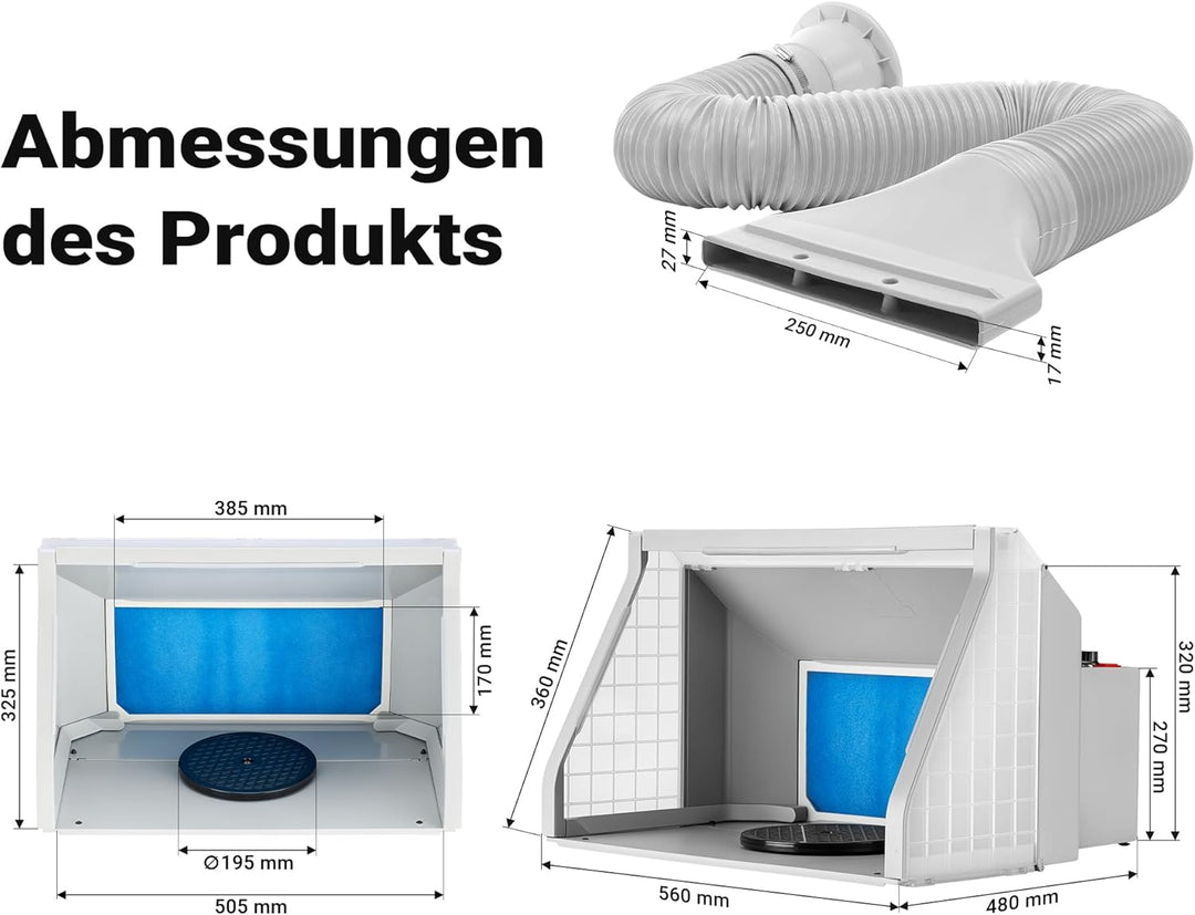 Wiltec Absauganlage 9m³/min mit LED-Beleuchtung, Drehregler und Doppellüfter, regulierbar