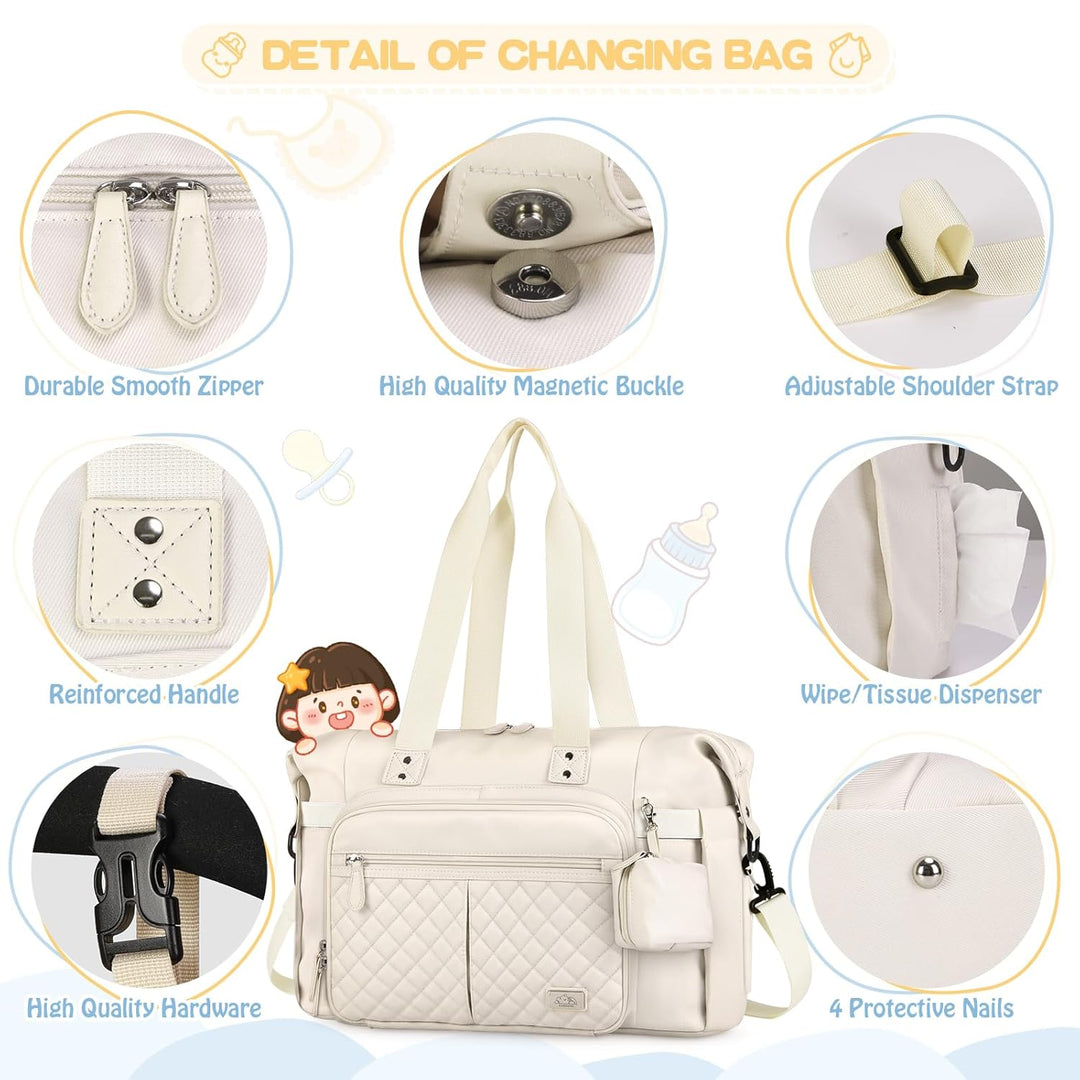 RAINSMORE Baby Wickeltasche Gross mit Schnullertasche und Wickelunterlage Multifunktions Babytasche