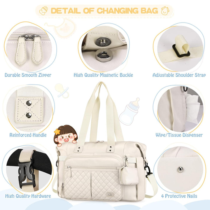 RAINSMORE Baby Wickeltasche Gross mit Schnullertasche und Wickelunterlage Multifunktions Babytasche
