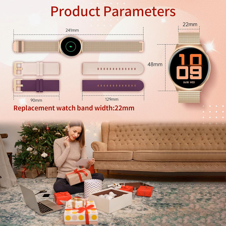 Smartwatch Damen mit Telefonfunktion,1.43" AMOLED Touchscreen Smartwatch Damenuhr Rund für Android i