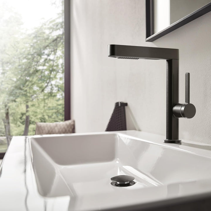 hansgrohe Ablaufgarnitur Push-Open für Waschtisch- und Bidetmischer Brushed Black Chrome, Brushed Bl