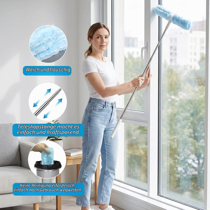 Blau Staubwedel Teleskop 2.1m, 360° Mikrofaser Staubwischer Set
