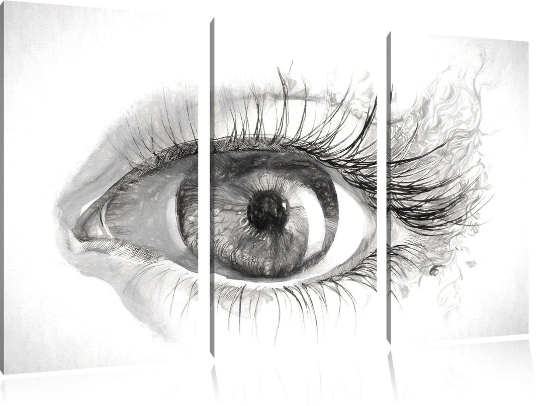 Pixxprint Grünes Auge Kohle Effekt 3-Teiler Leinwandbild 120x80 Bild auf Leinwand