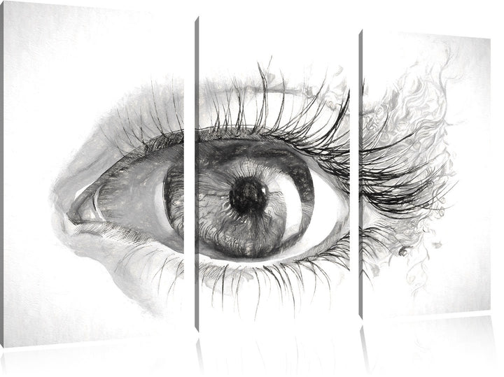 Pixxprint Grünes Auge Kohle Effekt 3-Teiler Leinwandbild 120x80 Bild auf Leinwand