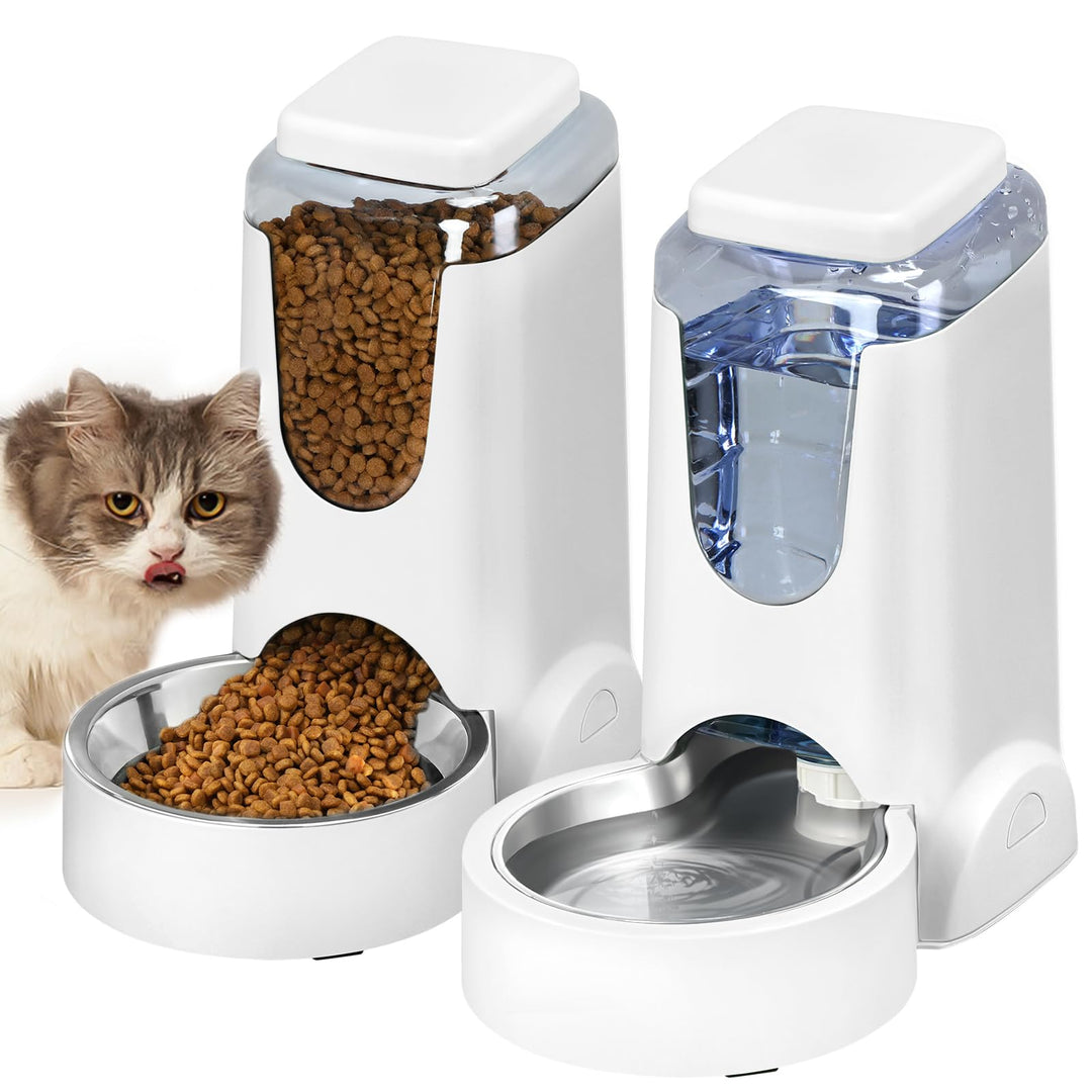 Automatischer Katzen-Futterspender und Wasserspender mit Edelstahlnapf, Schwerkraft-Futterspender un