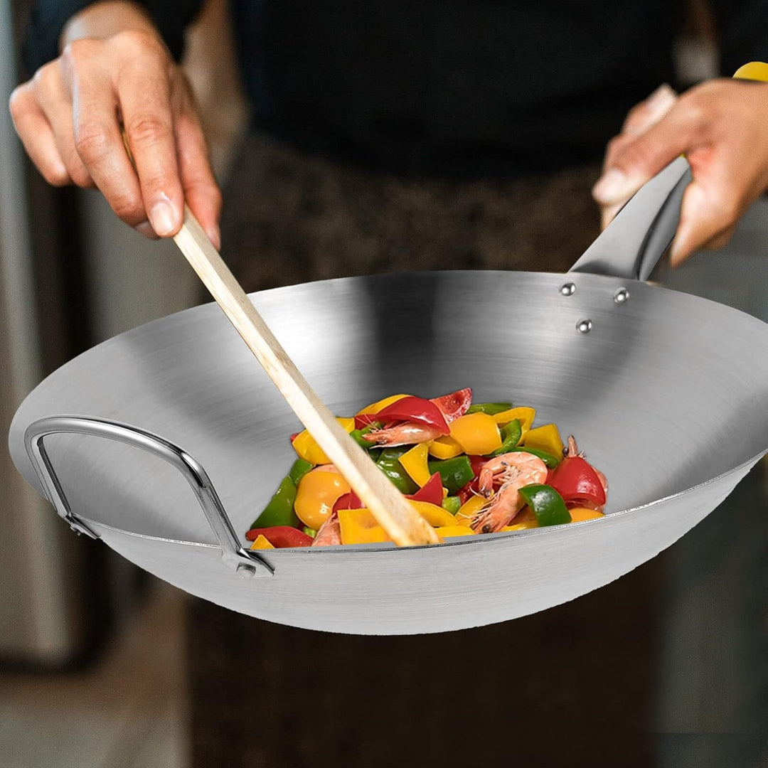 BESTonZON Edelstahl-Wok-Pfanne Mit Griff Rührpfanne Antihaft-Wok-Küchenkochgeschirr Für Elektro-Indu