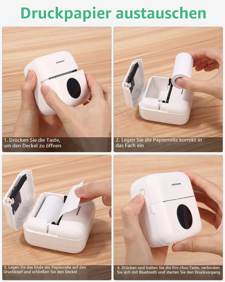 Mini Drucker,Tragbarer Mini Fotodrucker,Wireless Fotodrucker Thermodrucker mit 13 Rollen Druckerpapi