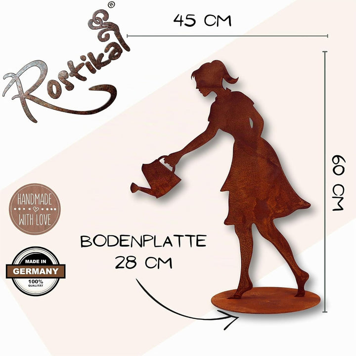 Rostikal Gartenfigur Gärtnerin 60 cm – Perfekte rostige Rostfigur mit Bodenplatte, wetterfeste Garte