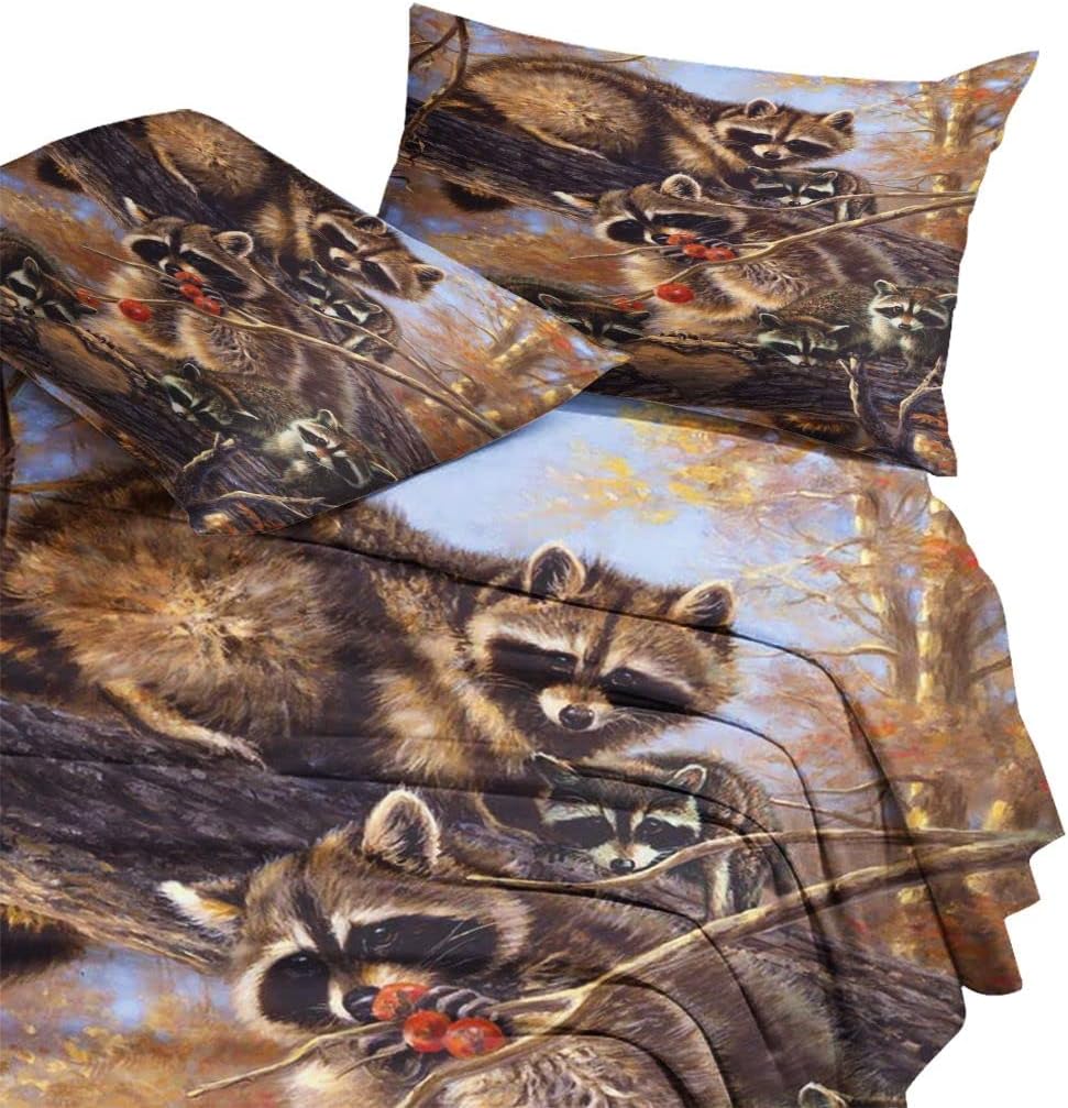 Zomer - Waschbär Bettwäsche 135x200 cm Tierwelt Microfaser Bedruckte Bettwäsche-Sets 2 teilig - 1 Fl