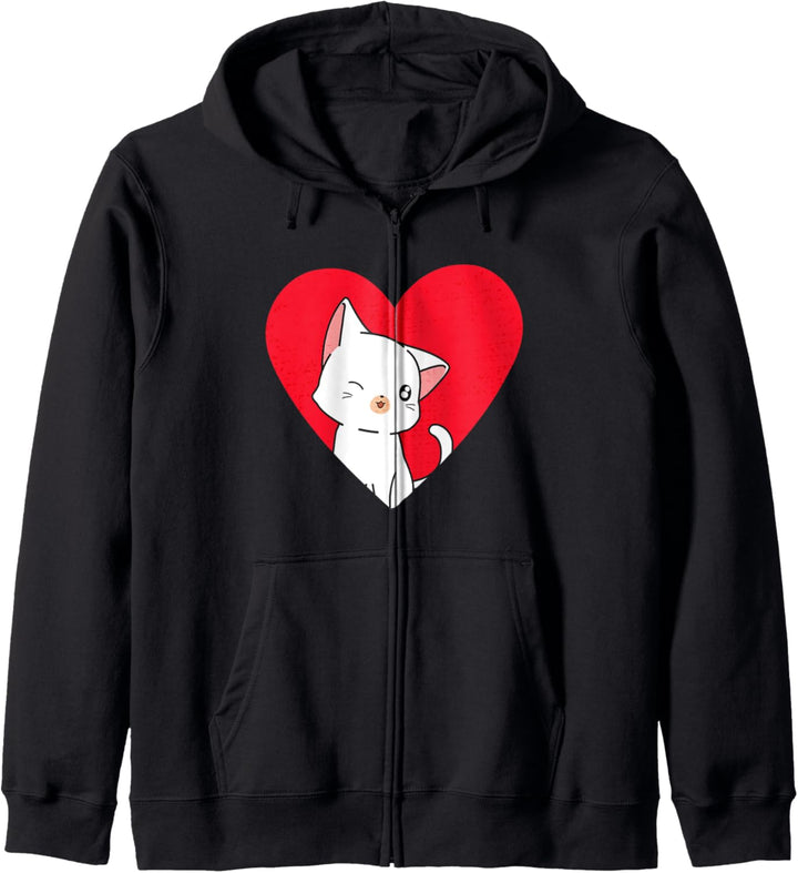 Katze Anime Herz liebt Katzen Daka T-Shirt Kapuzenjacke