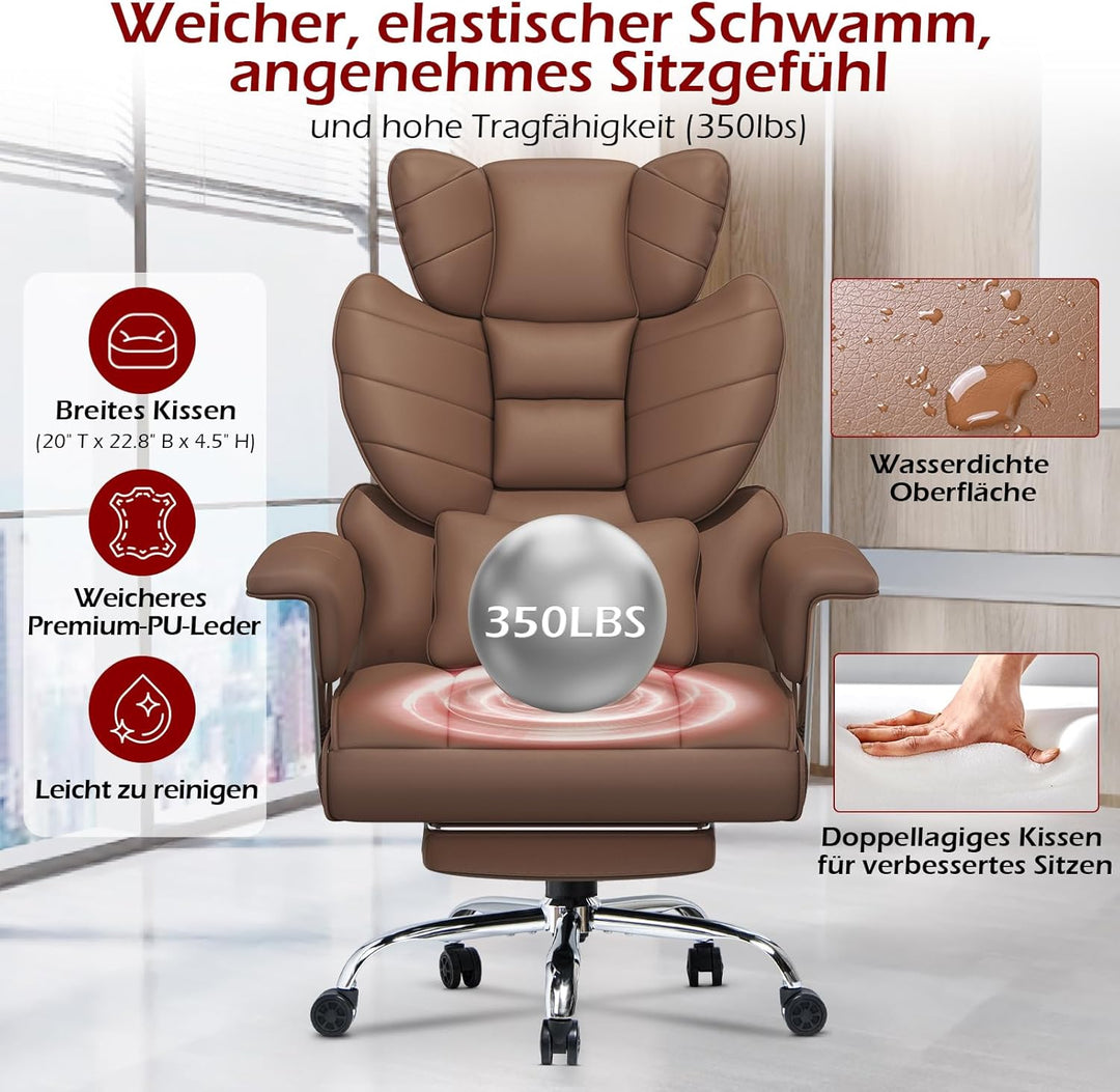 rattantree Bürostuhl mit Fussstütze, Ergonomischer Schreibtischstuhl mit Zusätzlichem Lordosenstützk