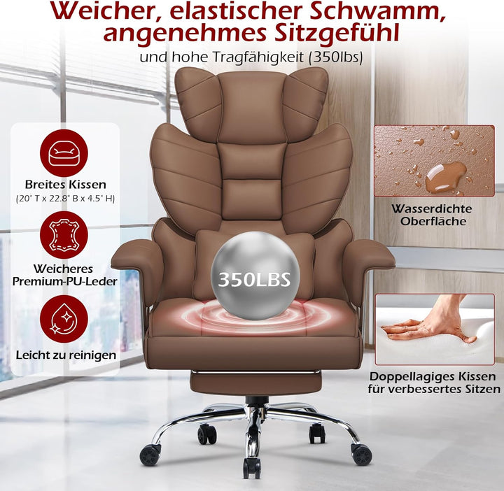 rattantree Bürostuhl mit Fussstütze, Ergonomischer Schreibtischstuhl mit Zusätzlichem Lordosenstützk