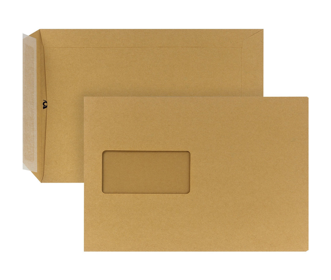 POSTHORN Versandtasche C5 (500 Stück), haftklebende Versandtaschen mit Fenster, braune Versandtasche