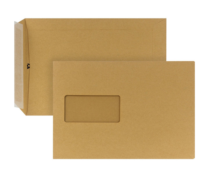 POSTHORN Versandtasche C5 (500 Stück), haftklebende Versandtaschen mit Fenster, braune Versandtasche