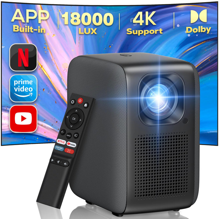 Beamer【Integriertes Netflix/YouTube/Prime Video】, Full HD 1080P 18000 Lumen, iZEEKER 4K Beamer WiFi