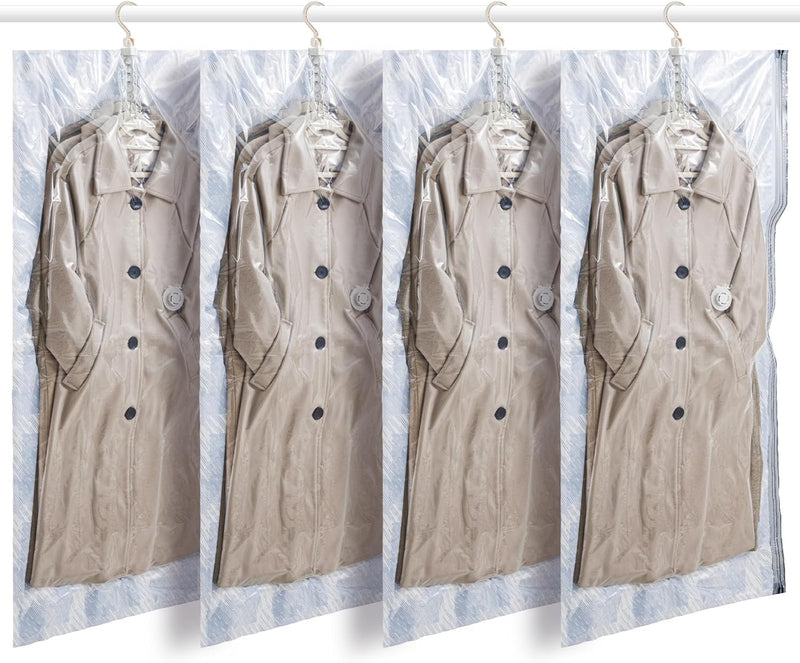 TAILI Hängende Vakuumbeutel für Kleidung, 4 Packungen (135x70cm), Vakuumierbeutel Kleidung für Anzüg