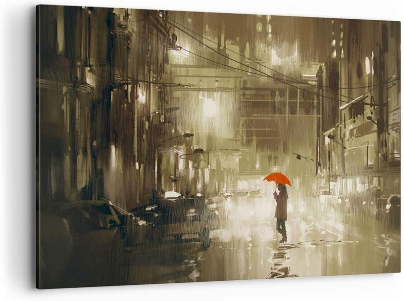 Bilder auf Leinwand 100x70cm Leinwandbild Illustration Katastrophe Städtische Strasse Regen Gross Wa