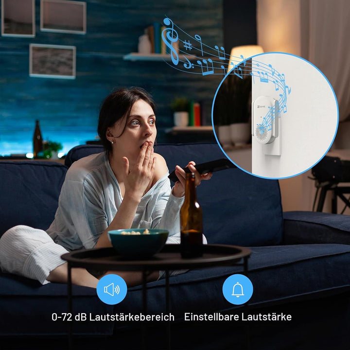 EZVIZ WLAN Türklingel für den Innenbereich, Lautstärke einstellbar von 0 bis 72 dB, 20 Klingeltöne,