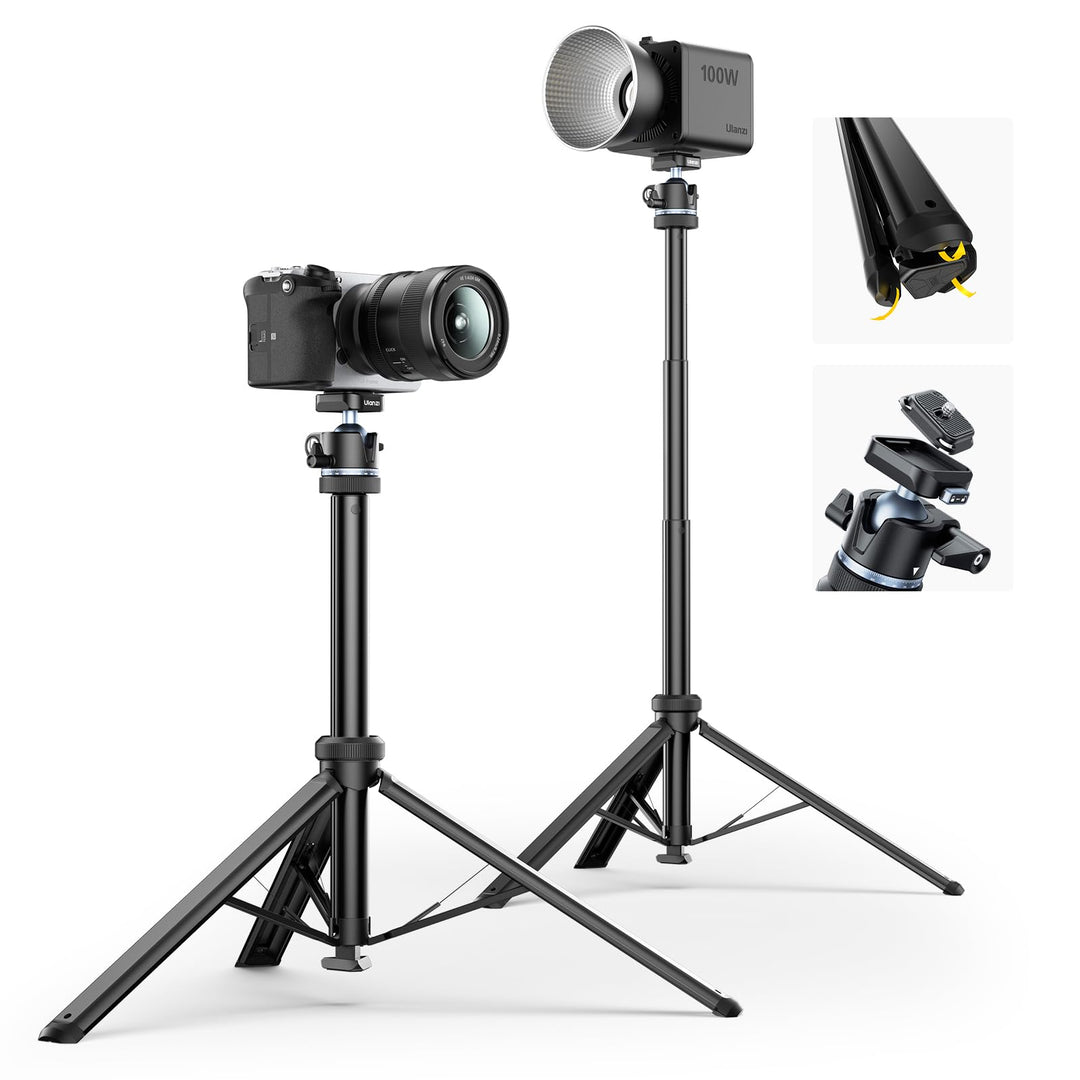 ULANZI MT93 Universelles 1/4'' Kamera Stativ Lichtstativ [Automatisch Ausklappend] 160cm Alu, Uka Sc