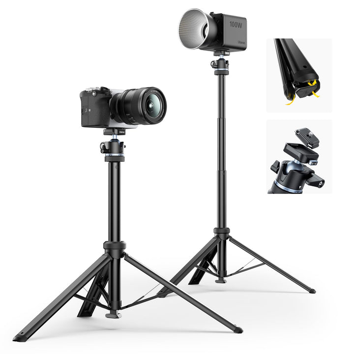 ULANZI MT93 Universelles 1/4'' Kamera Stativ Lichtstativ [Automatisch Ausklappend] 160cm Alu, Uka Sc