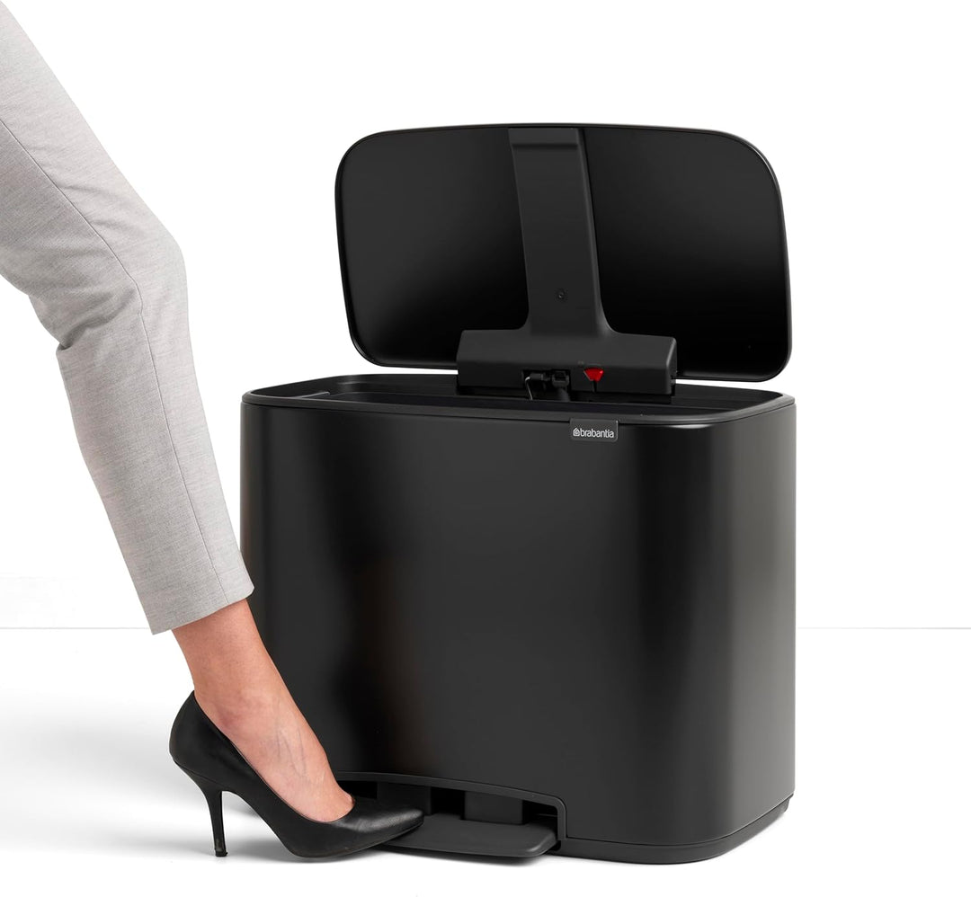 Brabantia Bo Treteimer 11 plus 23 L Abfalleimer, Metall, Matt schwarz, 54 x 36.5 x 44 cm, 1 Einheite