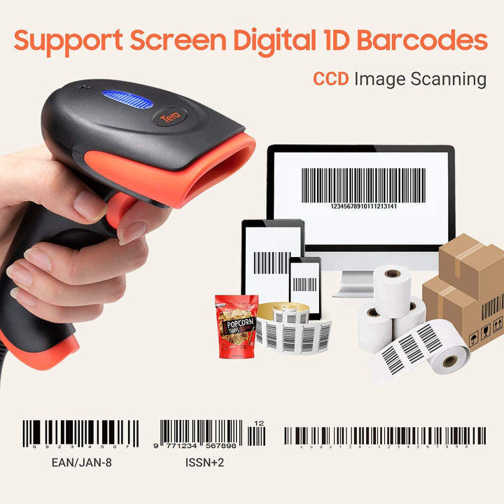 Tera Pro Barcode-Scanner mit USB-Kabel, Handheld-CD-Barcode-Lesegerät, 1D-Linear-Barcode-Scanner, su