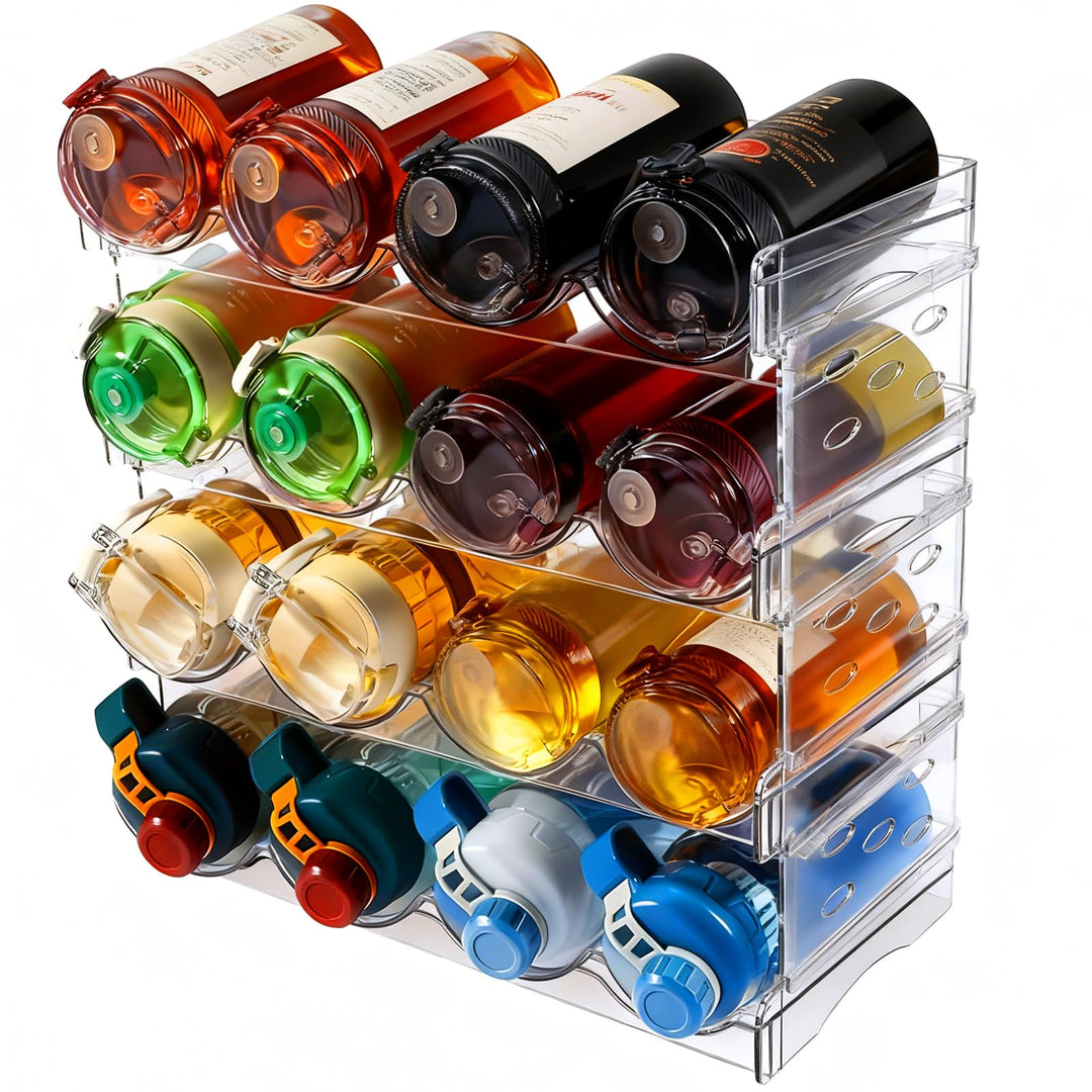Flaschenregal Kühlschrank Stapelbarer 4 Tier 16 Flaschen Organizer Schrank Weinregal Weinflaschenhal