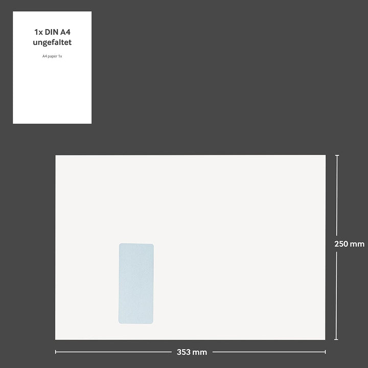 Blanke 250x Versandtaschen, Format B4, 250 x 353 mm, Weiss, Umschläge, Haftklebung mit Abziehstreife