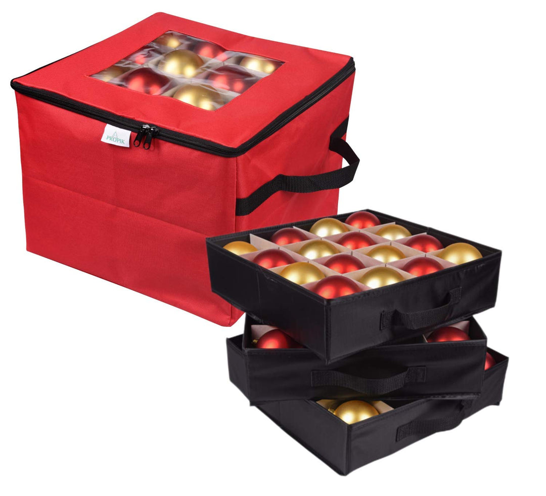 ProPik Aufbewahrungsbox für Weihnachtsdekoration, Organizer für bis zu 48 Weihnachtskugeln mit 3 sep