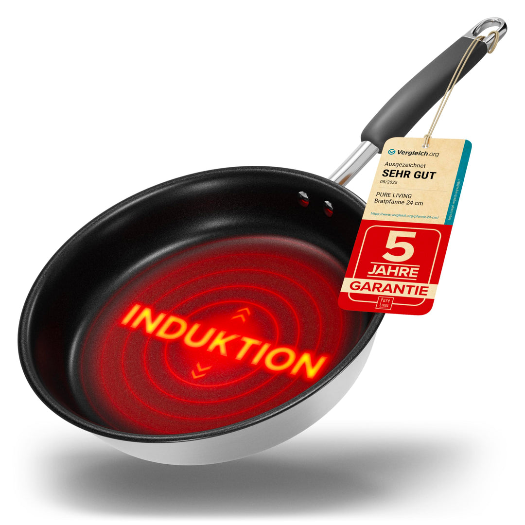 Bratpfanne 24 cm Induktion mit TEST SEHR GUT und 5 JAHREN GARANTIE - Antihaft Beschichtete Pfanne 24
