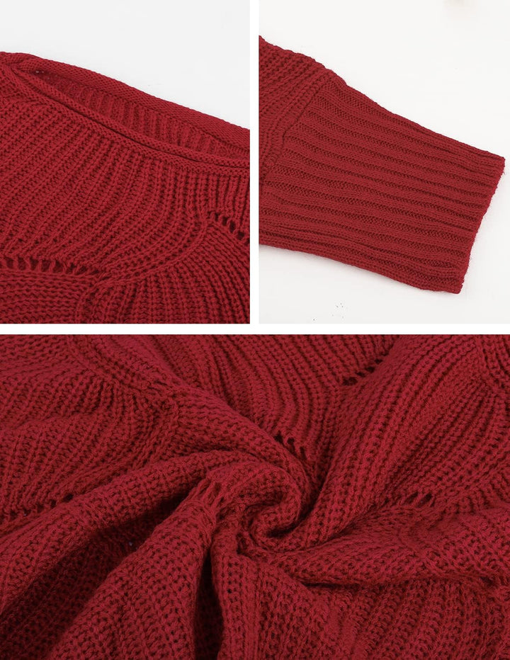 QUNERY Strickpullover Damen Winterpullover Knitted Rundhals Lose Pulli Damen Oversize Fledermausärme