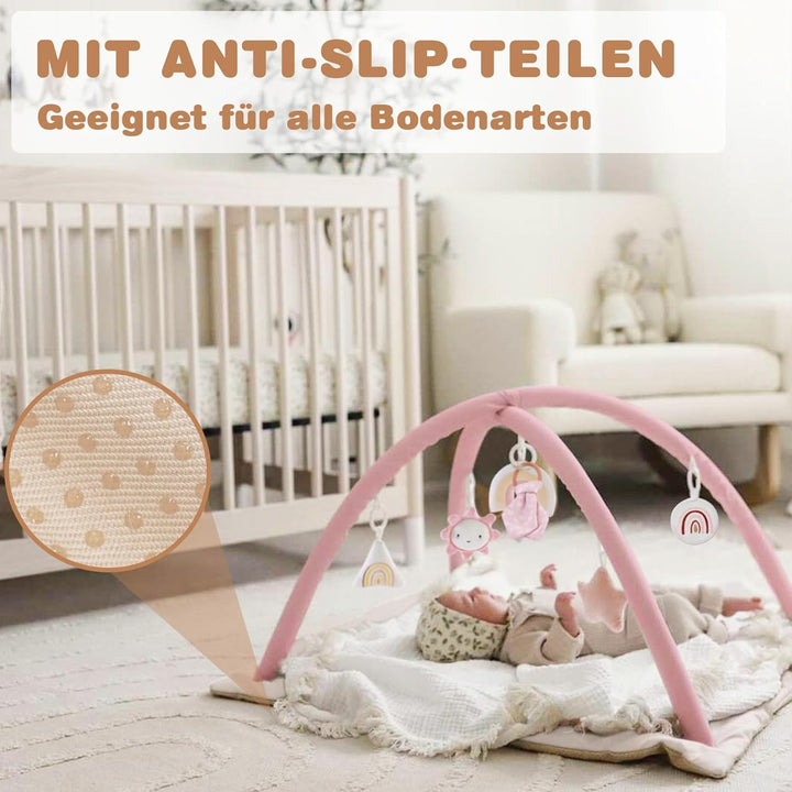 Mallify Spielbogen Baby Mädchen, Krabbeldecke für Baby mit 6 abnehmbaren sensorischen Spielzeugen un