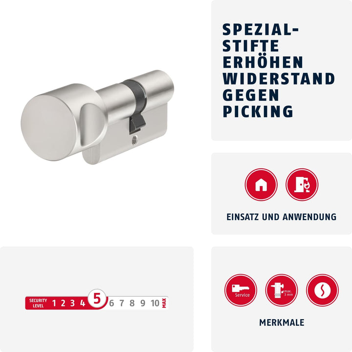 ABUS Profil-Zylinder KE20NP 30/30 mit Knauf 59821 Z30/K30 verschiedenschliessend, Z30/K30 verschiede