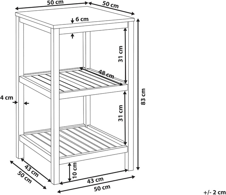 Beliani Outdoor-Kücheninsel Akazienholz braun schmal 50x50x83 cm mit Regalen Brucoli