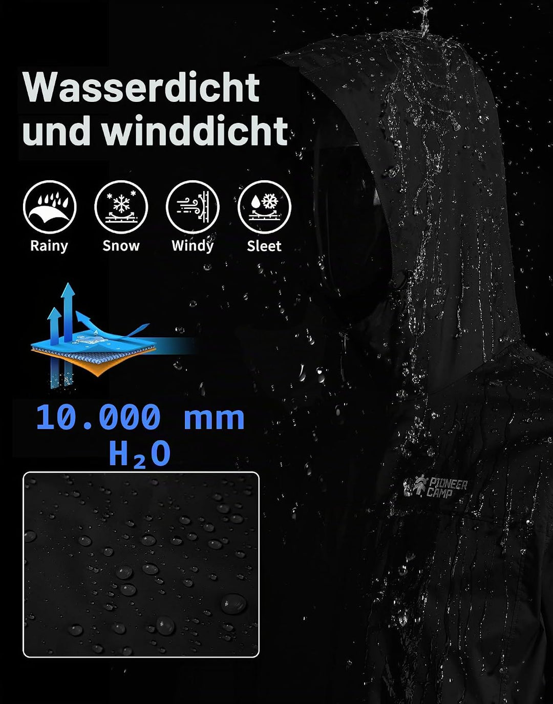 Pioneer Camp Herren Regenjacke Wasserdicht Atmungsaktiv Leichte Winddicht Windbreaker Packbare Outdo
