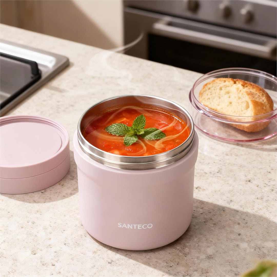SANTECO Müslibecher to go 500ml+220ml Thermobehälter für Essen mit Löffel Hält 12 Stunden Warm, Spül
