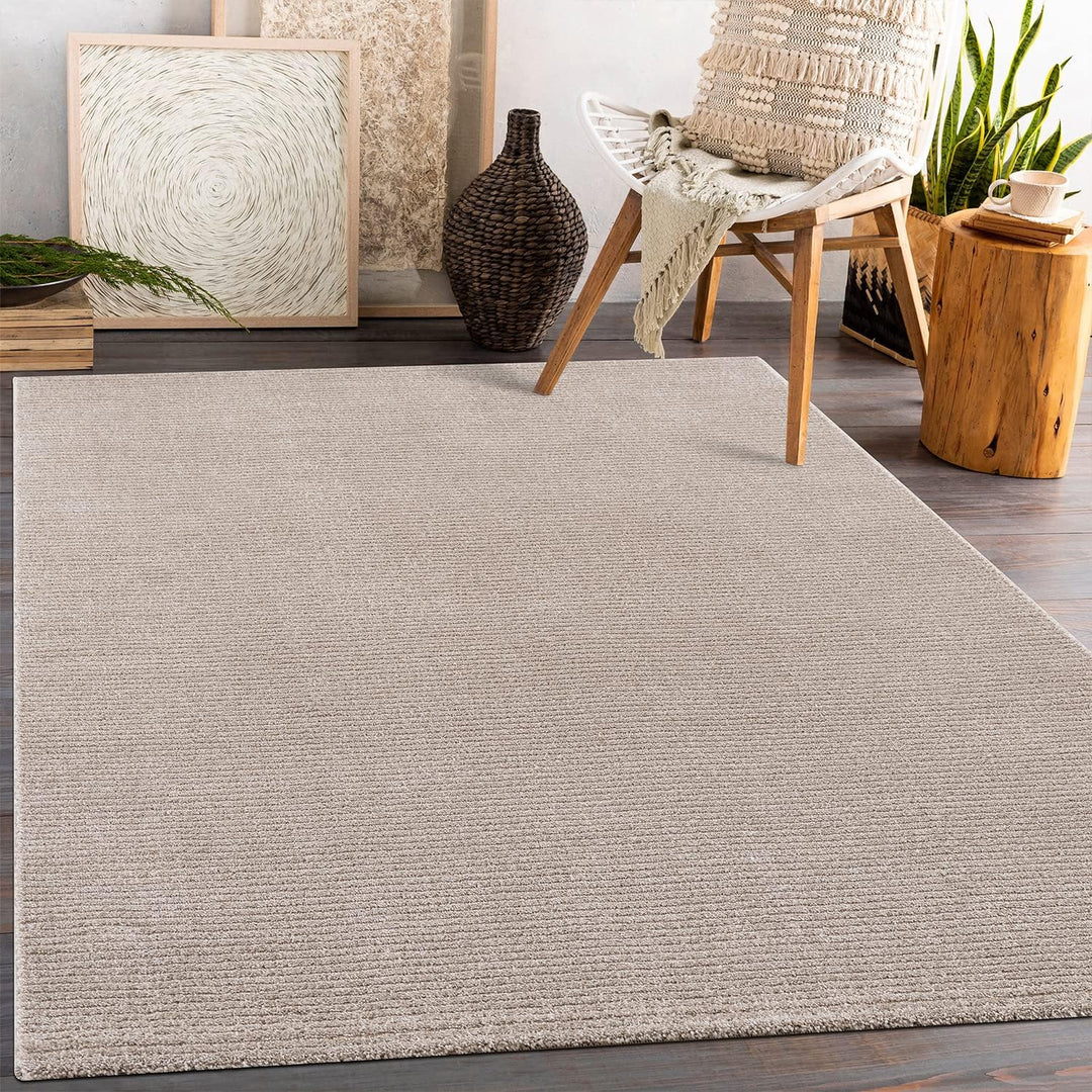 payé Teppich Wohnzimmer - Beige - 80x150cm - Meliert Muster - Einfarbig - Hoch Tief Effekt - Kurzflo