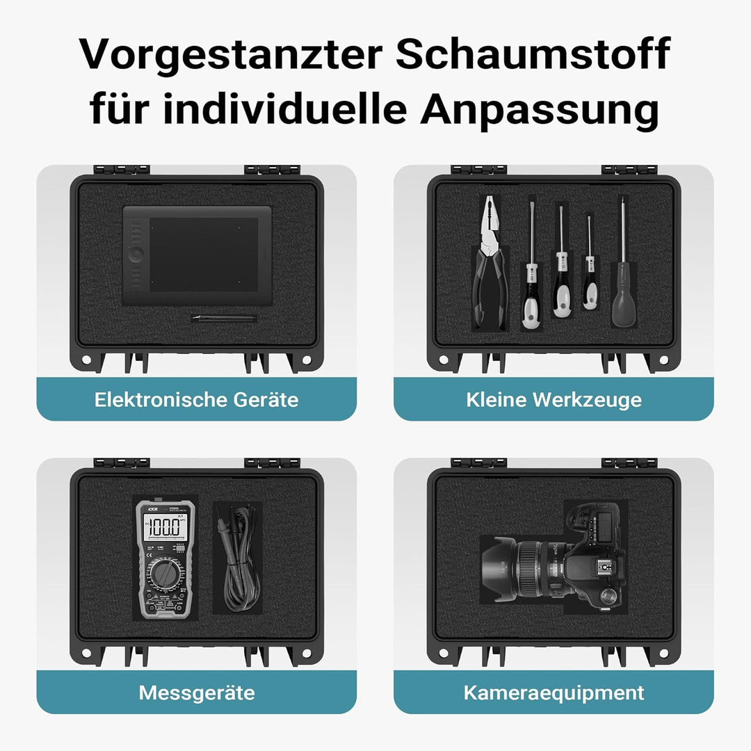 Wiltec Universalkoffer 21,9 x 18,5 x 10,4 cm, wasserdichter Transportkoffer, Schutzkoffer aus PP und