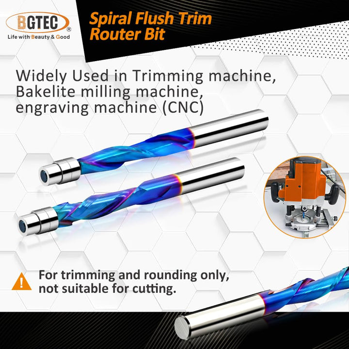 BGTEC Hartmetall-Kompression Spiralbündiger Frässtift,6.35mm bündige Verkleidung Oberfräsen-Bits Nan