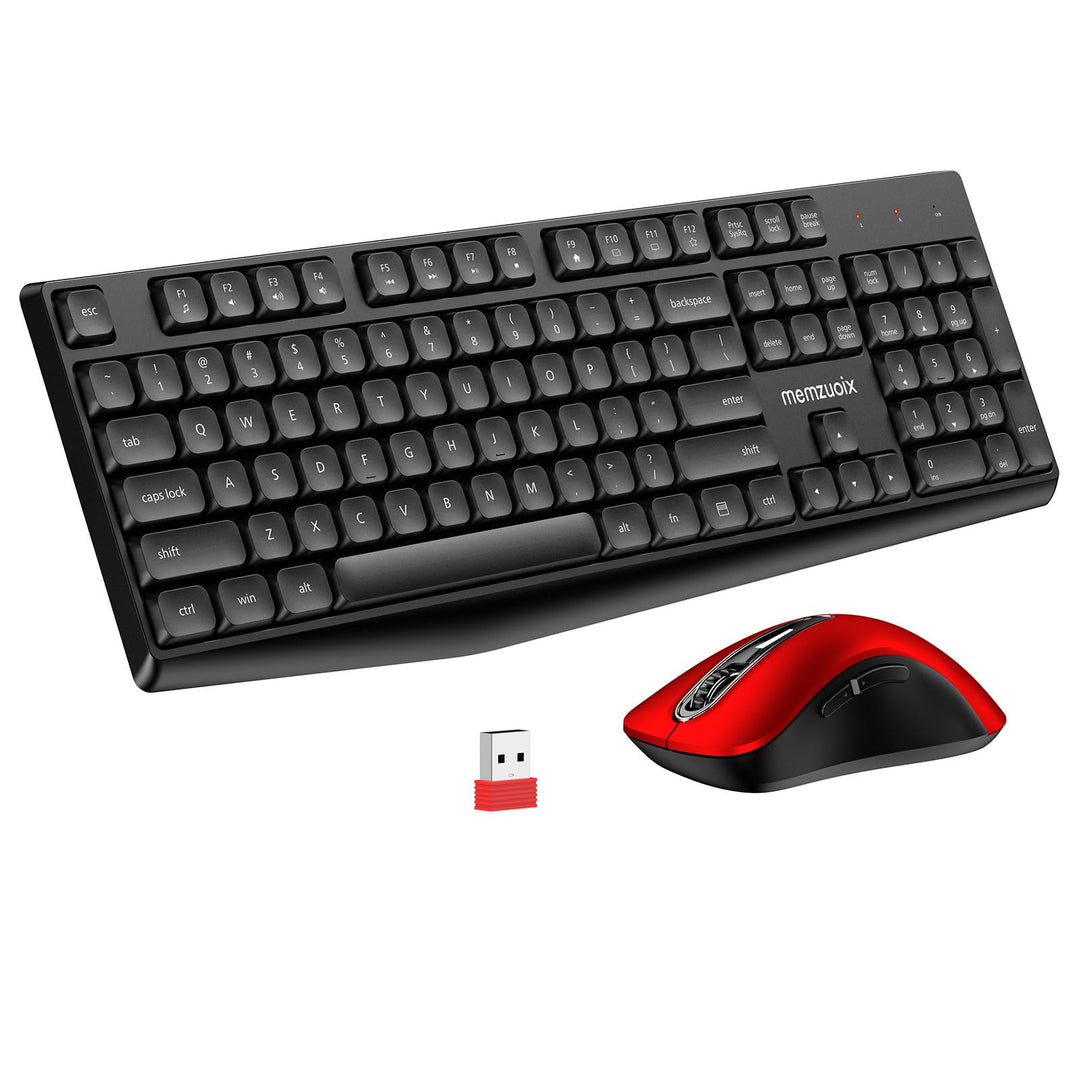 QWERTZ Kabelloses Tastatur Maus Set, Full Size 105-Tasten Tastatur mit Nummernblock, 2.4GHz Funk mit