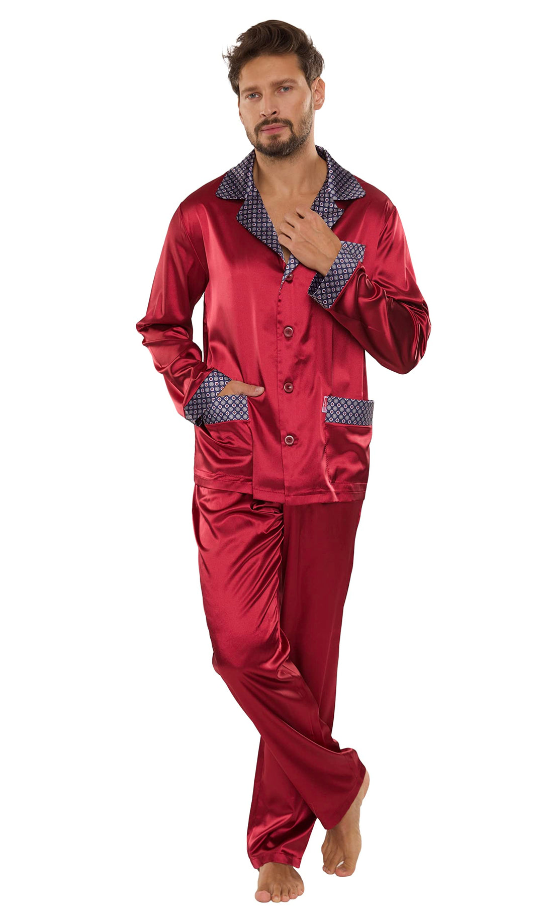 FOREX Lingerie edler und hochwertiger Satin-Pyjama Herren-Schlafanzug Hausanzug im tollen Design M B