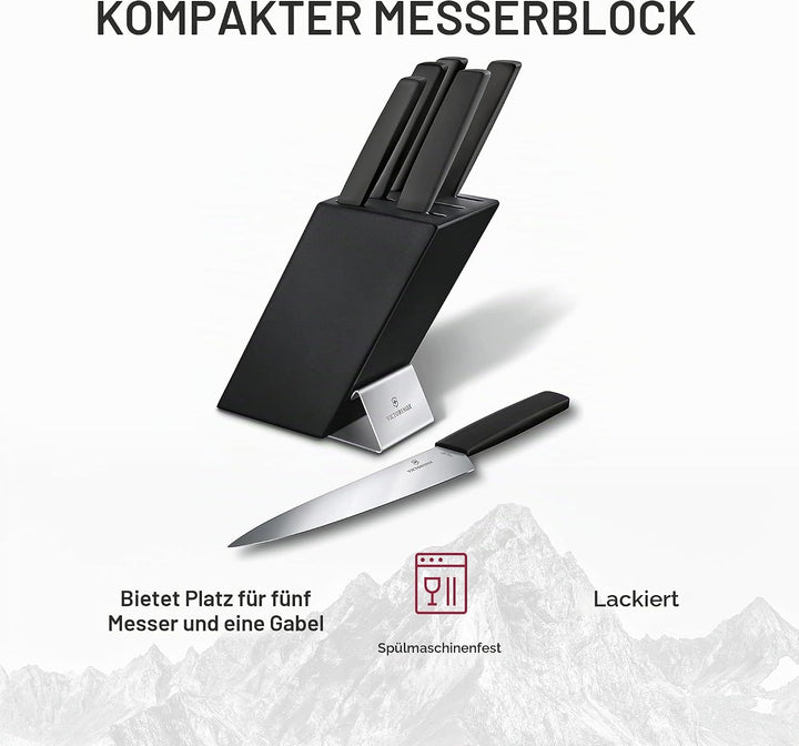 Swiss Modern Messerblock, 6-teilig, schwarz, Buchenholz schwarz, Schwarz