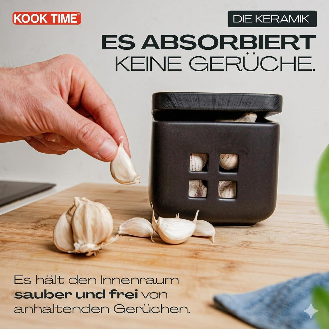 KOOK TIME Salzdose Keramik mit Klappdeckel aus umweltfreundlichem Bambus - Praktischer Salztopf und