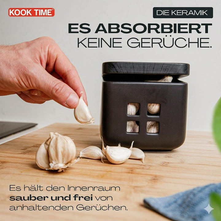KOOK TIME Salzdose Keramik mit Klappdeckel aus umweltfreundlichem Bambus - Praktischer Salztopf und