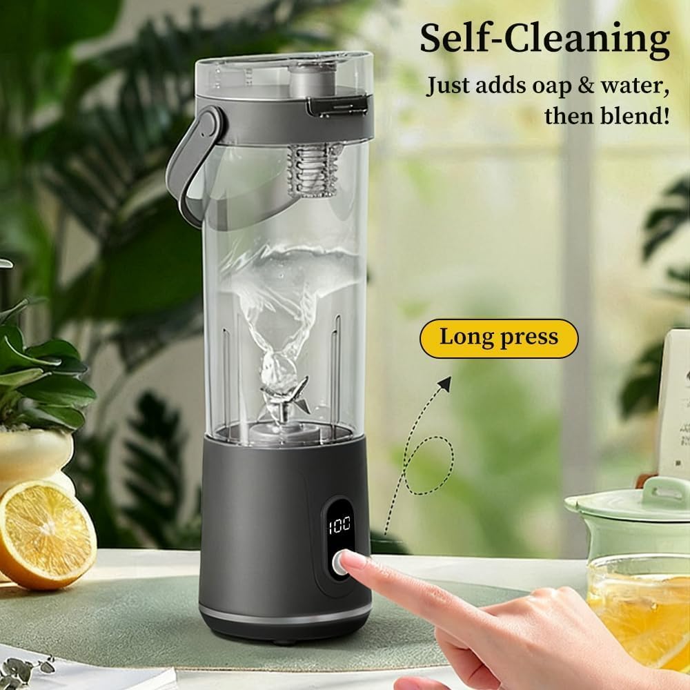 Tragbarer Mixer 600ml Smoothie Maker to Go mit LCD Display, 20.000 U/min, Tragbarer Entsafter USB Wi