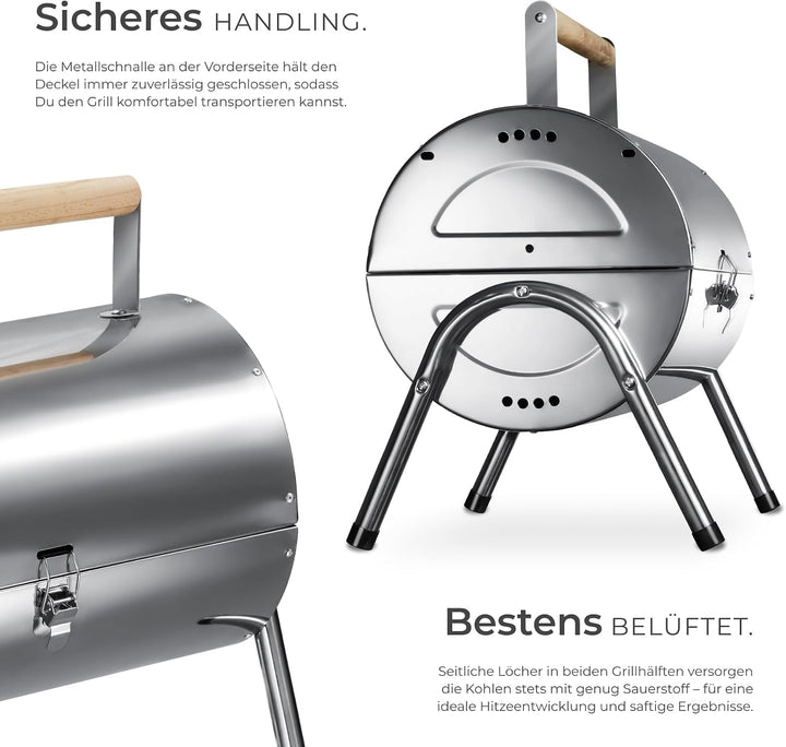 tectake® Edelstahlgrill, wetterfest, Doppel-Grillfläche 34 x 45 cm